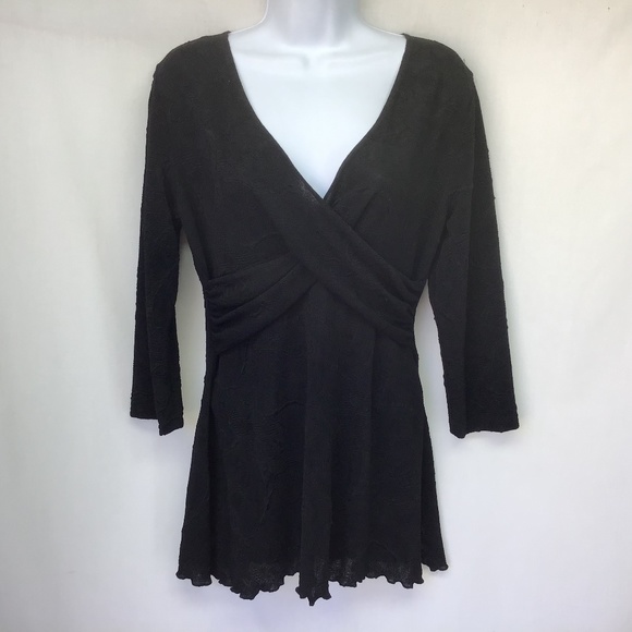 connected apparel Tops - Connected Top Black Y Neck Textured Sheer 10